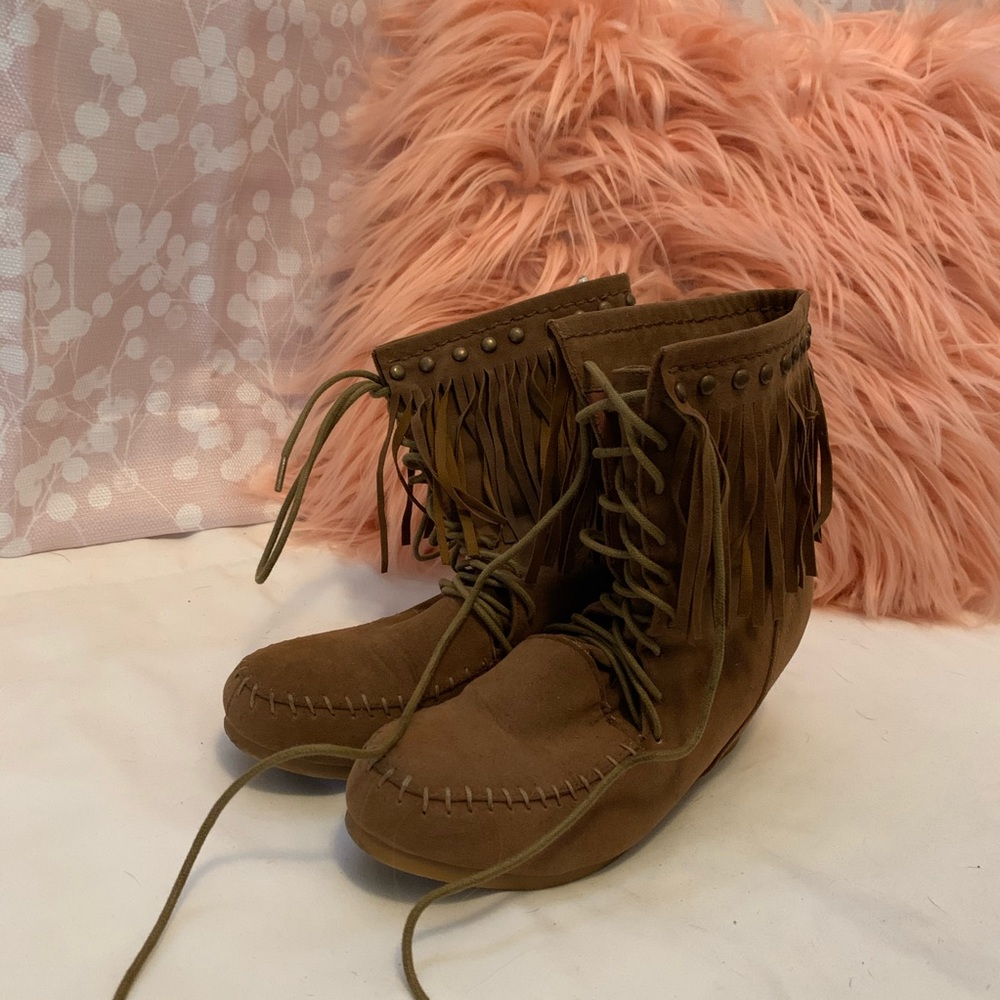 Lace Up Moccasin Wedges